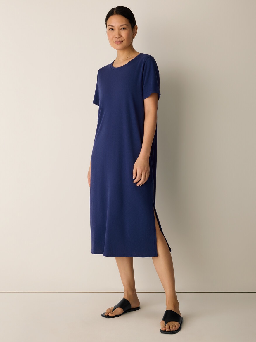 Eileen Fisher Navy Short-Sleeve Midi Dress